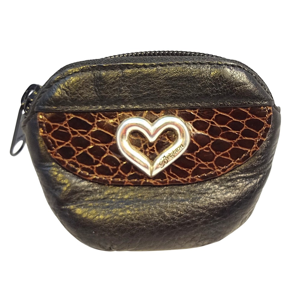 Brighton Black Leather Coin Purse Change‎ Holder with Heart Accent